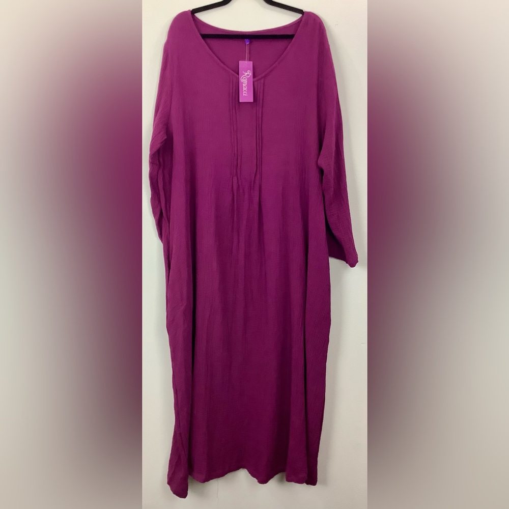 NEW Cotton Oversized caftgan Dress eggplant purple LARGE - Picture 12 of 12